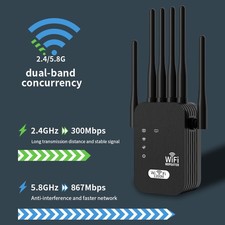 5G WiFi Extender 6-Antenna 1200M Dual-Band US Plug Black - Home Indoor Booster picture