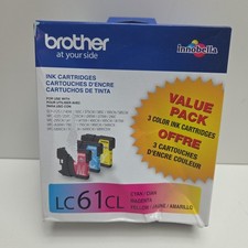 NEW OEM - BROTHER LC61CL COLOR INK CARTRIDGES - CYAN MAGENTA YELLOW SEALED 2027 picture