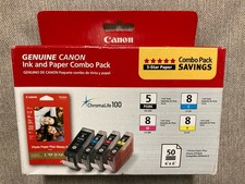 Canon PGI-5 Black, CLI-8 CMY w PP-201 photo paper (50 Sheets) lot Combo Pack picture