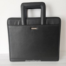 Franklin Covey Black Leather Retractable Handles Briefcase Binder Laptop Tablet picture