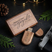 Personalised Oval Wooden USB Flash Drive & Box Engraved Wedding Photo Gift 3.0 picture