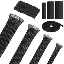 65.6ft Expandable Braided Cable Sleeve Black Multi Size Braided Wire Protection picture