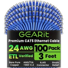 100-Pack, Cat5e Ethernet Patch Cable 3 Feet - Snagless RJ45 Computer LAN Netw... picture