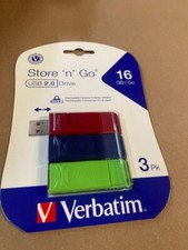 Verbatim 99122 Store N Go USB Flash Drive 16GB 3-Pack - Red Green Blue (NEW) picture