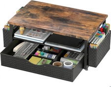 Wood Monitor Stand Riser with Drawer and 2 Pen Holders Desk Organizer picture