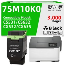 75M10K0 Black Toner Cartridge Compatible for Lexmark CS531 CS632 CX532 CX635 picture