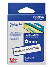 Genuine Brother TZe-211 P-touch Tape 6mm Black/White? laminated 8m picture