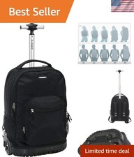 Elegant Black Rolling Backpack with Laptop Compartment - 20L Capacity, 19” Size picture