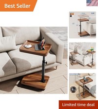 Stylish Walnut Rolling C Table - Adjustable Height & 360° Swivel for Any Room picture