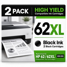 62XL 2 Pack of Black Only 62XL Ink Cartridges For HP Envy 7640 7645 5660 picture