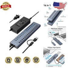 Durable 16-Port USB 3.2 Hub: 10Gbps, Aluminum, 96W Power, Wide Compat picture
