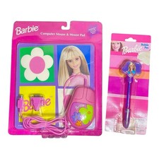 Vintage Barbie Y2K Computer Mouse & Mouse Pad 1999 + 2002 Bubble Pen NOS Lot picture