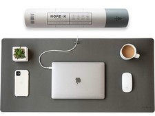 Nordik Leather Desk Mat Cable Organizer (Alaskan gray 35 X 17 Inch) Premium Ext picture