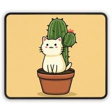 Kawaii Cat in Cactus Pot Gaming Mouse Pad | Cute Animal Desk Mat picture