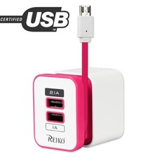 2-Port USB Portable Travel Adapter Hub Charger 2.1A/1A w/ Micro USB Cable Pink picture