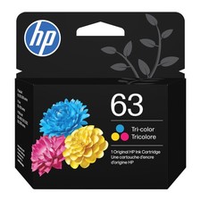HP 63 Tri-Color Ink Cartridge, Cyan Magenta Yellow, 150 Page Yield, F6U61AN#RFD picture