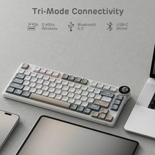 SANDY GRAY - RK ROYAL KLUDGE LOW PROFILE MECHANICAL KEYBOARD W/SMART DISPLAY picture