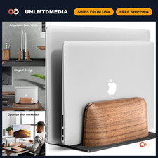 Vertical Laptop Stand - Dual Slot Wooden Holder for Desk - Space-Saving Organize picture