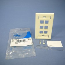 Leviton Almond Quickport 6-Port ID Window Flush Wallplate 1-Gang Cover 42080-6AS picture