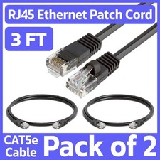 2 Pack Black Cat5e RJ45 Ethernet Patch Cord 3ft Internet Wire LAN Network Cable picture