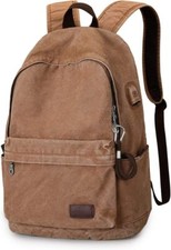 Muzee Canvas Backpack Lightweight Travel Daypack Student Rucksack Khaki  picture