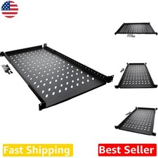 Durable 4-Post Rack Shelf - 1U, 242lb Max, Vented Design, Black Alloy Steel picture