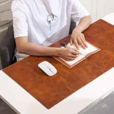 Handmade Genuine Leather Desk Pad Mat Blotter Custom Laptop pad Cognac Brown picture