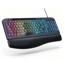 Ergonomic Wired Backlit Keyboard with Wrist Rest for Comfortable Typing, Black picture