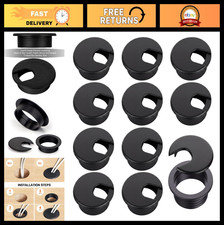 10 Pack Round Plastic Grommets - Black Cable Hole Covers for Desk & TV Stands picture