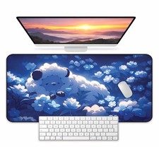 Kawaii Sleeping Animal Desk Mat Blue Floral Gaming Mouse Pad Large Desk Pad picture