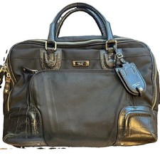 TUMI 73226D Black Leather Nylon Laptop Briefcase 15in Padded Adjustable Strap picture