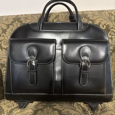 McKlein USA Black 17” Leather Wheeled Ladies Laptop & iPad Briefcase picture