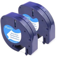 91331 91201 91221 Compatible Dymo White Plastic LetraTag LT-100 Label Tapes 2PK picture
