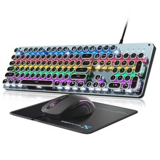 Typewriter Style Mechanical Gaming Keyboard Blue Switch, Rainbow LED Backlit ... picture