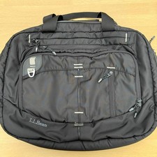 L.L. Bean Padded Laptop Messenger Bag Black Nylon Travel Work Briefcase 16” picture