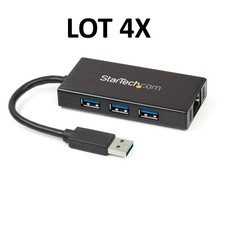 LOT 4x New StarTech ST3300GU3B 3x USB-A GbE RJ45 Aluminum Compact Adapter picture