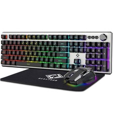 RGB Backlit Gaming Keyboard Mouse Combo Pad USB Wired 10209 Silvery White picture