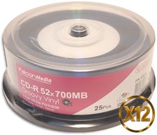 FalconMedia Digital-Vinyl White Inkjet Hub/Diamond Black 52X 80-Min CD-Rs 300-Pk picture