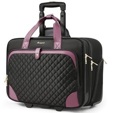 Rolling Laptop Bag, Large Rolling Briefcase for Women 17-inch Black Purple picture