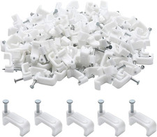 100Pcs 14Mm Flat Ethernet Cable Wire Clips Single Coaxial Cable Clamps with Nail picture