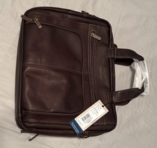 Kenneth Cole REACTION Leather RFID Shoulder Satchel Laptop Out Bag Brown NEW picture