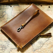 Vintage Genuine Leather Zipper Sleeve Bag Clutch Handbag Strap for iPad Mini 7 6 picture