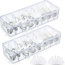 2 Pack Clear Cable Organizer Box with Lid & Dividers Cord Storage Container picture
