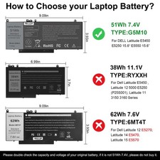 LOT G5M10 Battey For Dell Latitude 14 E5450 15.6 E5550 12 E5250 8V5GX WYJC2 51Wh picture