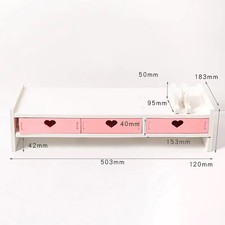 Pink White Student Monitor Laptop Riser Shelf with Heart Drawers, 10-20 Inch picture