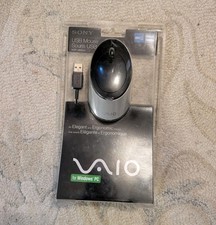 Sony VAIO VGP-UMS50 USB Optical Mouse 800 DPI Silver Black Open Box Vintage picture