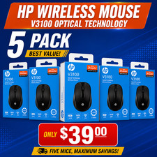 Pack of 5 New HP V3100 Wireless Optical Mice (Black) – Reliable 2.4GHz Wireless picture