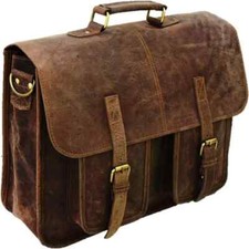 Satchel And Fable Mens Messenger 16 Inch Vintage Genuine Leather Briefcase Large picture