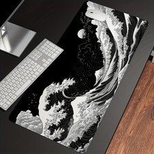 Extra Large Japanese Black Kanagawa Blackwave Gaming Mouse Mat, Japanese Art - picture