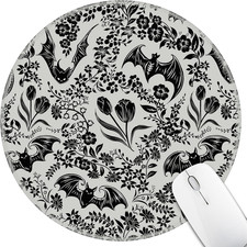 Round Mouse Pad, Goth Bat Floral Design, 8.6 Inch Size, Non slip Rubber Base picture